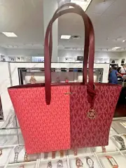 Michael Kors Jet Set Travel Medium Zip Top Tote Shoulder Purse Bag-Oxblood Multi
