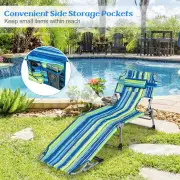 CostwayFolding Beach Lounge Chair with Pillow for Outdoor-Blue &amp; Green