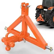 3 Point 2" Trailer Hitch Receiver and Trailer Ball Hitch with Hook Heavy Duty Tractor Drawbar 3 Pt Quick Hitch Category 1 Farm Equipment and Subcompact Trailer Hitch for Kubota, John Deere(Orange)
