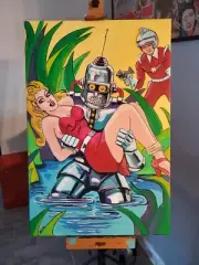 Startling Comics, Robot Cover Hand Painted, 24 X 36, Acrylic On Canvas
