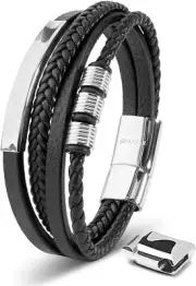 SERASAR Premium Leather Bracelet Men | Stainless Steel Magnetic Clasp | Three Co