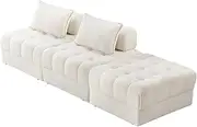 OIKITURE 3-Seater Modular Sofa with Backrest, Boucle Modular Sofa & Ottoman Set for Sectional Sofa, Armless Lounge Chair Easy Assembly for Bedroom Living Room, White