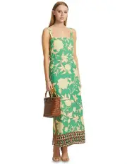 [Oxford] Simone Linen Blend Printed Dress in Green