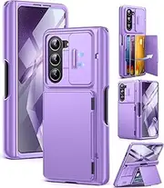 [Tongate] for Samsung Galaxy Z Fold 5 Case with S Pen Holder & Card Holder & Hinge Protection, Built-in Slide Camera Cover & Screen Protector, Full Cover Wallet Phone Case for Samsung Z Fold 5 (Purple)