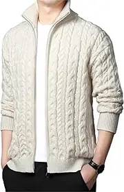 [Generic] Men's Zip-up Twisted Pattern Cardigan Stand Zip-up Sweaters for Men Mens Casual Slim Fit Knitted Cardigan