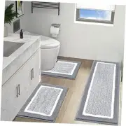 Bath Rug Set 3 Piece Grey Non Slip Bathroom Contour Rug Combo Microfiber Bath