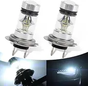 gunroil 2 Pack H7 Car LED Fog Light Bulb with Lens, Super Bright Waterproof Vehicle Low Beam Light, Universal High Power Automotive Front Light Replacement for Truck SUV Car (White Light)