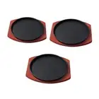 Cast Plate Cooking Accessory with Wooden Base Round Grilling Pan Sizzle Griddle