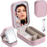 Travel Cosmetic Mirror Case LED Makeup Mirror Storage Case for Makeup Brushes Cosmetic Tools,girl's gift
