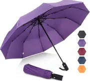 Lightweight Folding Umbrella - Compact Travel Umbrella Automatic Open Close Windproof Umbrellas with 10 Strong Ribs (Purple New）