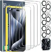 Ferilinso 4 Pack Screen Protector for iPhone 15 Pro Max with 4 Pack Tempered Glass Camera Lens Protector Phone Case Friendly Ultra Accessories Protector de Pantalla for Apple iPhone 15 Pro Max