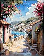 Mediterranean Street View Paint by Numbers Kit for Adults - DIY Coastal Village Alley Painting on Canvas 16x20 Inches,Acrylic Paint Set,Suitable for Beginners,Travel Art for Decoration/Gifts
