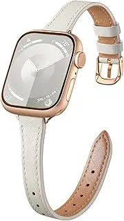 [WJK] Slim Leather Band Compatible with Apple Watch Series 10 9 8 7 6 5 4 3 2 1 SE iWatch 38mm 40mm 41mm 42mm Women, Top Grain Genuine Leather Thin Wristband for Apple Watch Ultra 2/Ultra, Multi Colors
