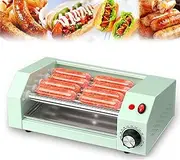 Electric Hot Dog Grill with Automatic Temperature Control and Power Off, Sausage Grill with 5 Stainless Steel Rollers, 50-250°C Temperature Control+Painted Body+Side Heat Dissipation Vents,Green