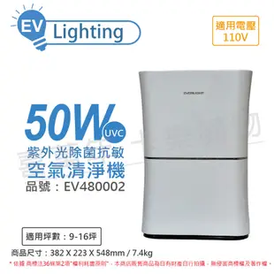 【EVERLIGHT億光】EL400F UVC 50W 110V UV 紫外光除菌抗敏空氣清淨機 (8.2折)