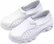 [CLSQLXYJZC] Women Nurse Sneakers, Women's Cute Soft Bottom Slip-On Leather White Hospital Nurse Shoes, Breathable Platform Wedges Moccasins, for Medical Workers, Doctors, Healthcare
