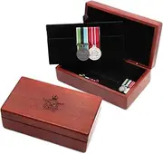 Red Stained Tasmanian Blackwood Medal Display Box | Laser Engraved Air Force Badge | Handcrafted Wooden Storage Case | Velvet Lined | Tactical Award Holder | Organiser for Collectibles