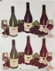 SET OF 2 CLEAR PLASTIC PLACEMATS,12"x18",WINE & GRAPES,3 BOTTLES & 2 GLASSES,BH