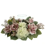 Creative Displays Hydrangea, Eucalyptus And Magnolia Glass Candle Holder Centerpiece NoSize White