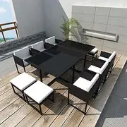 Kitchen Chair Set, Balcony Furniture with Table, 11 Piece Outdoor Dining Set with Cushions for Porch, Poolside, Deck, Garden, 52 x 52 x 67 cm, Black