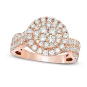 1.5 CT. T.W. Composite Natural Diamond Frame Multi-Row Engagement Ring in Solid 10K Rose Gold