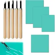 YUDAWN Lino Print Plate Set, 4 Pieces Linocut Plates Soft Rubber Stamp Rubber Stamp Carving Blocks with 5 Linoleum Carving Tools for Print Graphics Craft DIY