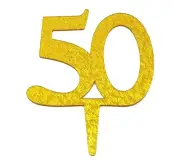50th Birthday Anniversary Cake Top Acrylic gold Sparkle Topper 4"