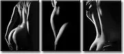 Bathroom Art Wall Decor 3 Panels Black and White Sexy Hip Naked Girl Art Nude Poster Figures Scenery Pictures Fashion Canvas Print Paintings for Bedroom Home Decor Framed Ready to Hang 12"x16"x3