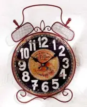 Rustic Wooden Alarm Shape Vintage Wall Clock Retro Scrolled Metal Alarm Clock