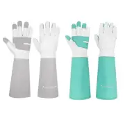 2 Pairs: Rose Pruning Long Gardening Leather Yard Work Gloves - Grey, Green, Lar