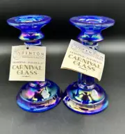 Vintage Fenton Cobalt Carnival Glass Pair 2 Candlesticks Original Stickers/tags