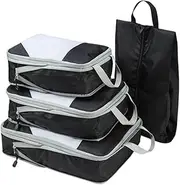 [BODINELIA] 4 Set Compression Packing Cubes, Expandable Lightweight Suitcase Organizers for Travel Luggage Bags Storage Clothing and Gear