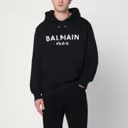 [Balmain] Black cotton hoodie with logo M Black