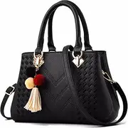 [YOUNXSL] Womens Leather Handbags Purses Top-handle Totes Satchel Shoulder Bag for Ladies with Pompon and Tassel