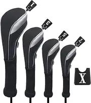 Andux 4pcs/Set Nylon Golf Wood Club Head Covers 460cc Driver Covers with Long Neck