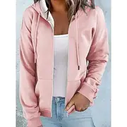 Women's Oversized Zip Up Hoodie Sweatshirt Solid Color Casual Sports Drawstring Zip Up Front Pocket Active Sportswear Neon Bright Hoodie Long Sleeve Top Comf