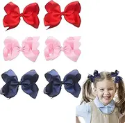 6 Inch Grosgrain Ribbon Hair Bows with Alligator Clips for Girls,Baby Girls, Toddlers, Kids & Teens(6Pcs,3 Color)