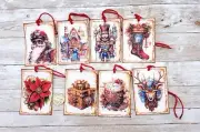 8-Christmas-Steampunk-Junk Journal-Linen Cardstock-Gift-Hang-Tags