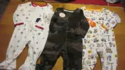 "NEW" WONDER NATION SET OF 3 INFANT BOYS SLEEPERS 3-6 MONTHS