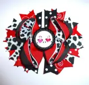 Puppy bows ~ dog collar slide bow valentine's day red/black cows in love