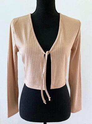 Topshop Beige Tie Front Rib Bolero Cardigan Size S Polyester/Elastane BNWT