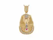 10k or 14k Two-Tone Gold Simulated Ruby White CZ Egyptian Pharaoh Pendant