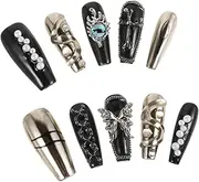 MOTHNUR Gothic Manicure Set Handmade Cross Butterfly Nails Press on Artificial Nails Women's for Events