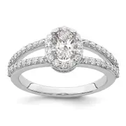 0.50ct. CZ Solid Real 14K White Gold Oval Oval Halo Engagement Ring