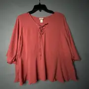 Mossimo Blouse Womens Medium Orange Flowy Short Sleeves Front Tie New
