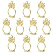 10Pcs Owl Shaped Alloy Open Back Bezel Pendants Resin Frame, Gold Tone