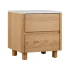 Oikiture Bedside Table 2 Drawers Nightstand Faux Marble Top Natural