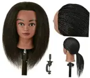 Real 100% Human Hair Mannequin Head with Table Clamp Stand for Straight Black