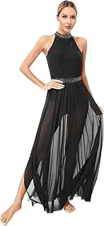 [Rswnyirn] Women's Shiny Lyrical Dance Dress Ballroom Stage Performance Latin Jazz Rumba Dancewear
