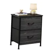 Nightstand with 2 Fabric Drawers，Bedside Furniture & End Table Grey oak